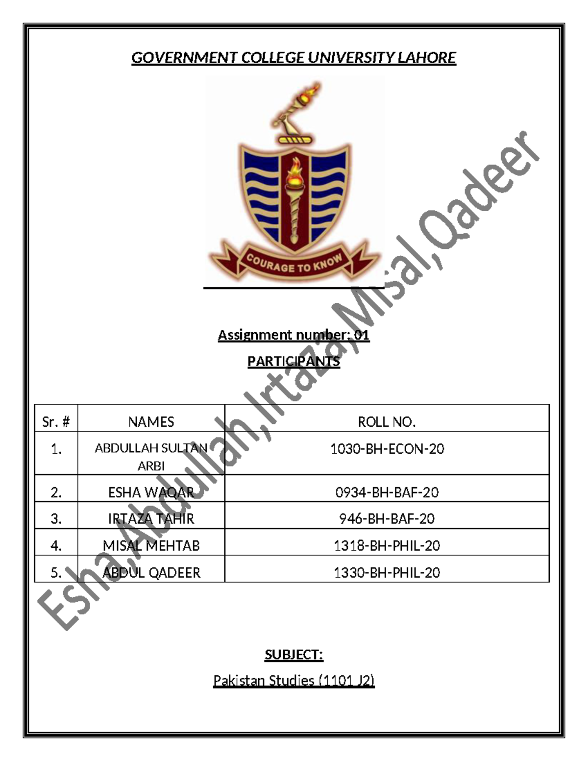 PST 1 F - PST ASSIGNMENT - GOVERNMENT COLLEGE UNIVERSITY LAHORE ...