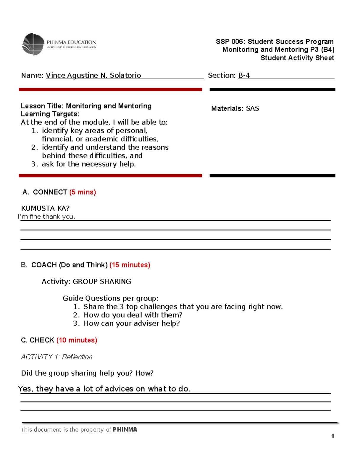 SSP 006 Monitoring And Mentoring (B4) SAS(Solatorio, Vince) - SSP 006 ...