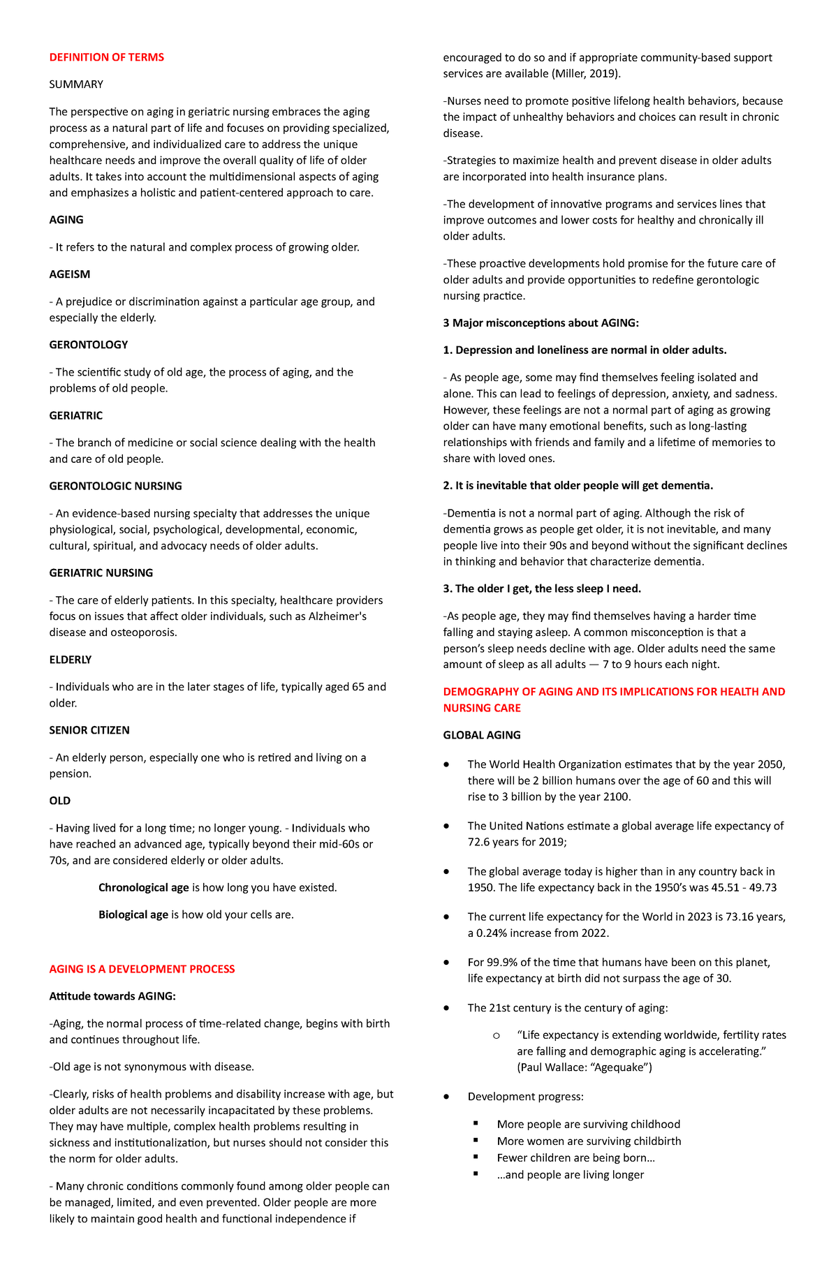 Geron- Prelim- Notes - important - DEFINITION OF TERMS SUMMARY The ...