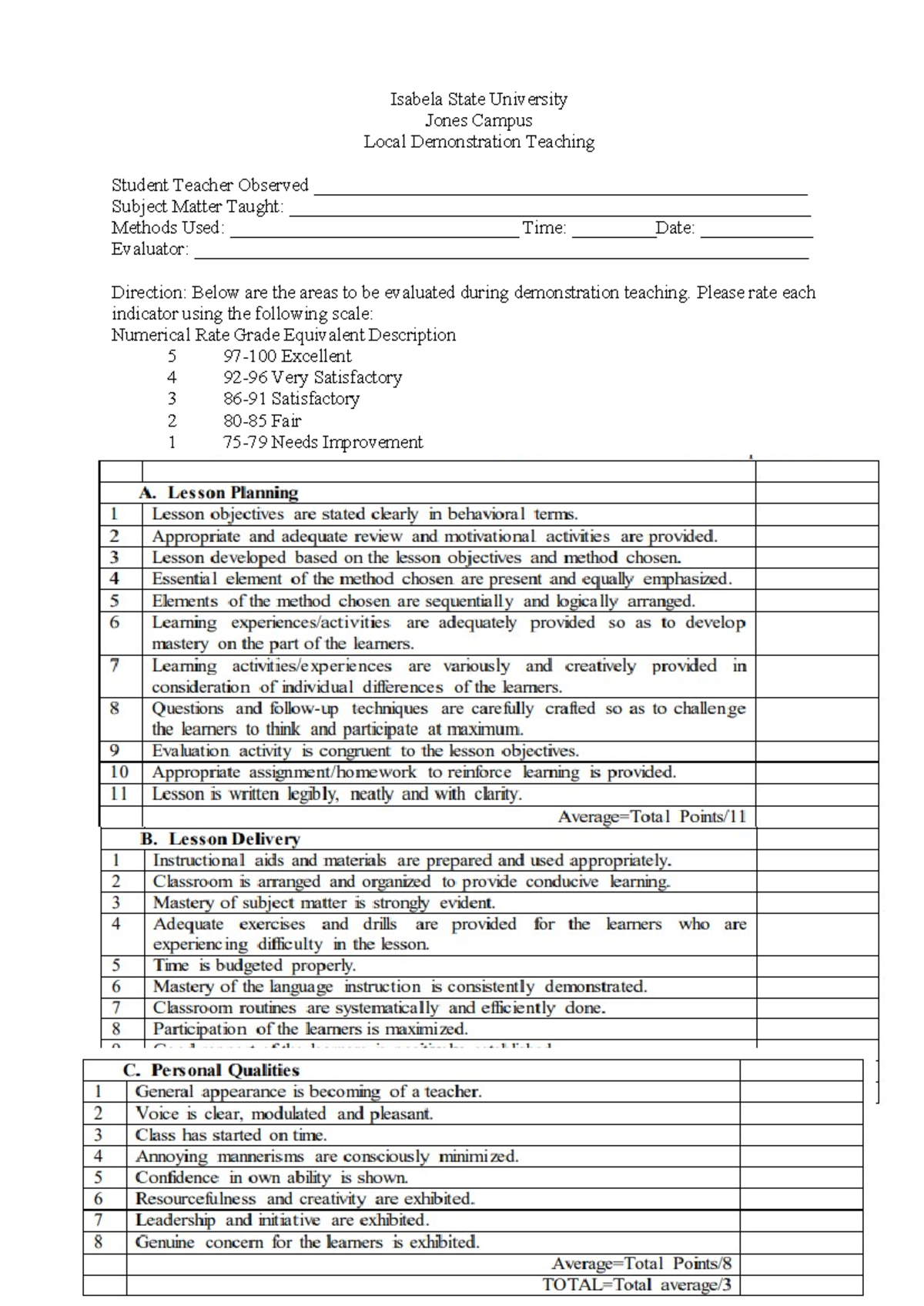 Evaluation-Form-Demo - Isabela State University Jones Campus Local ...