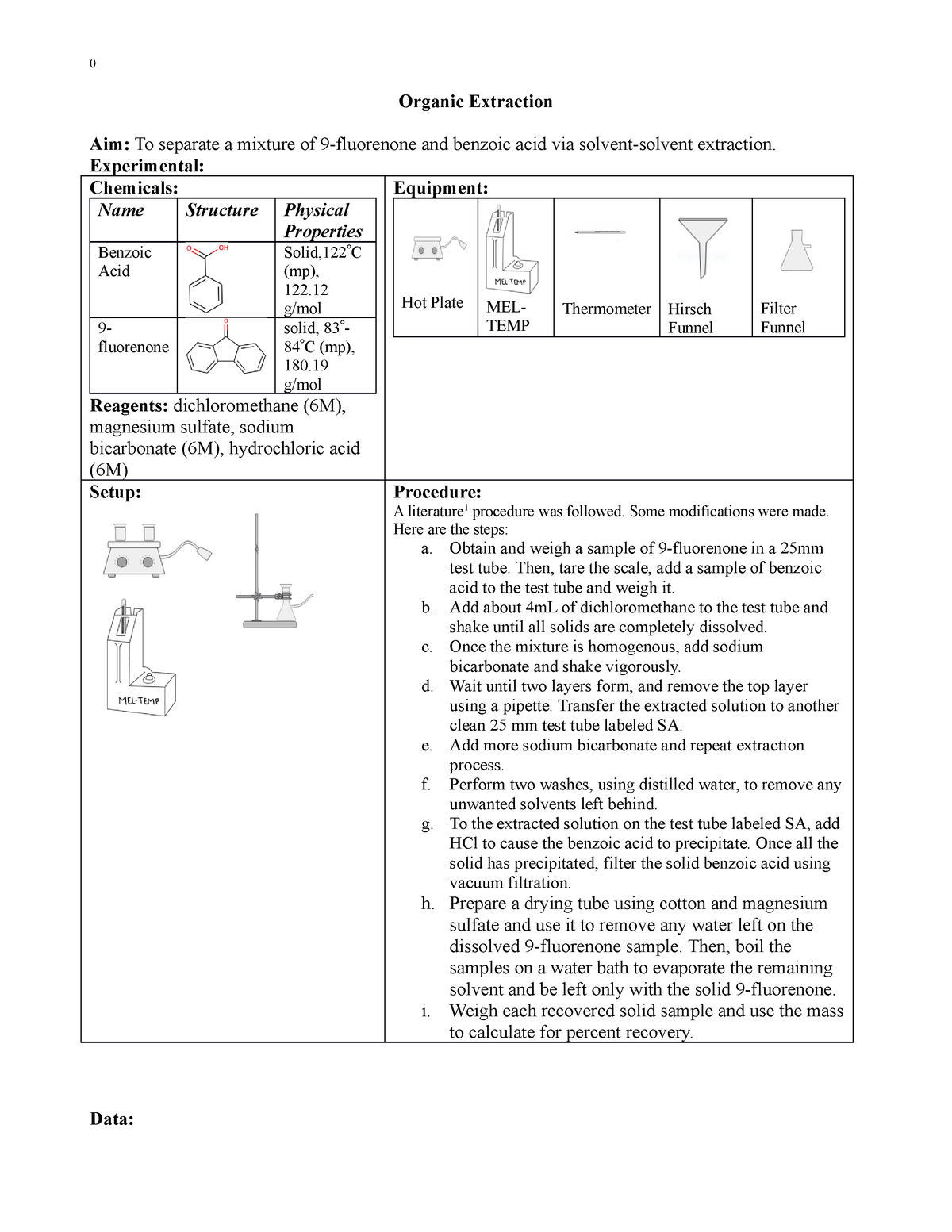 Extraction Lab Report - 0 Organic Extraction Aim: To separate a mixture ...