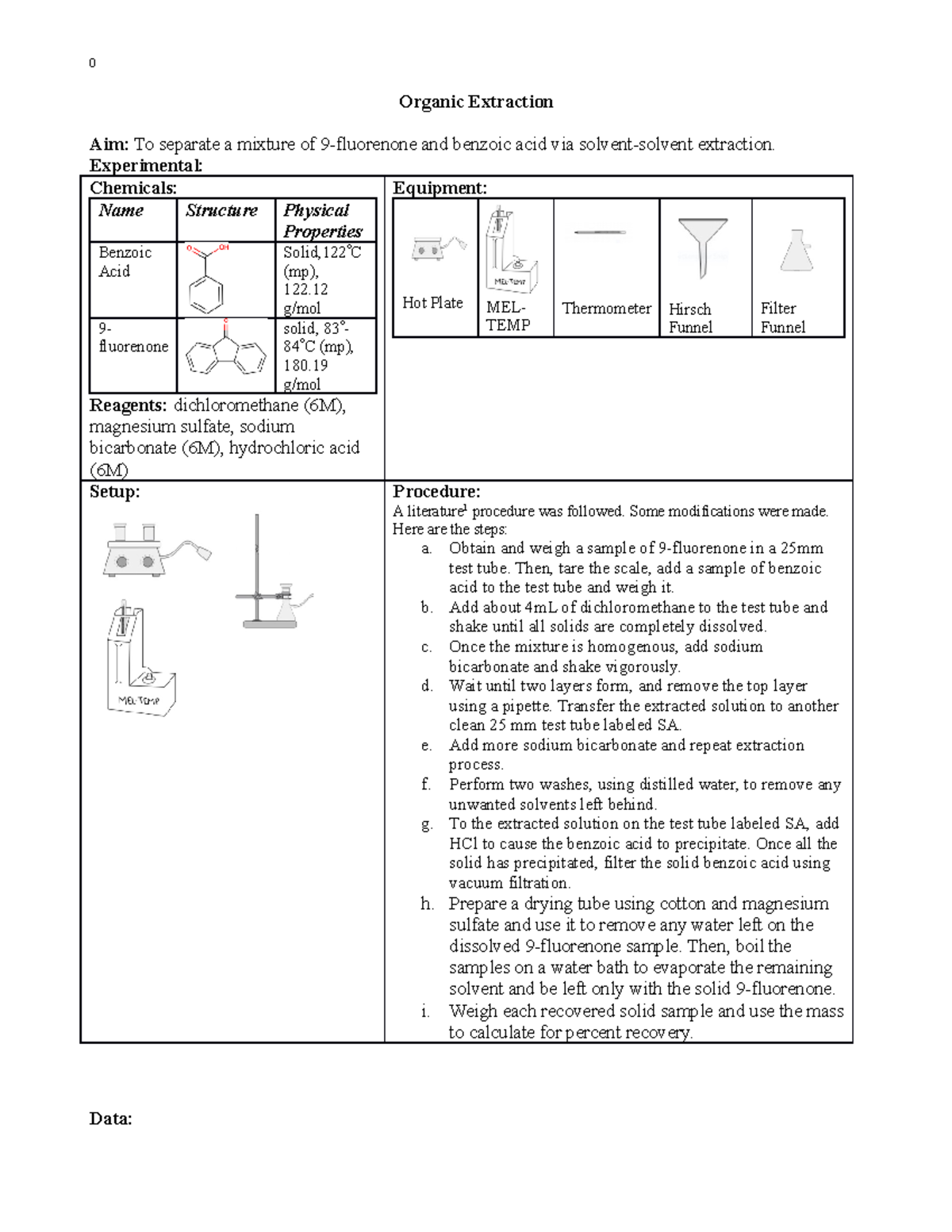 Extraction Lab Report - 0 Organic Extraction Aim: To separate a mixture ...