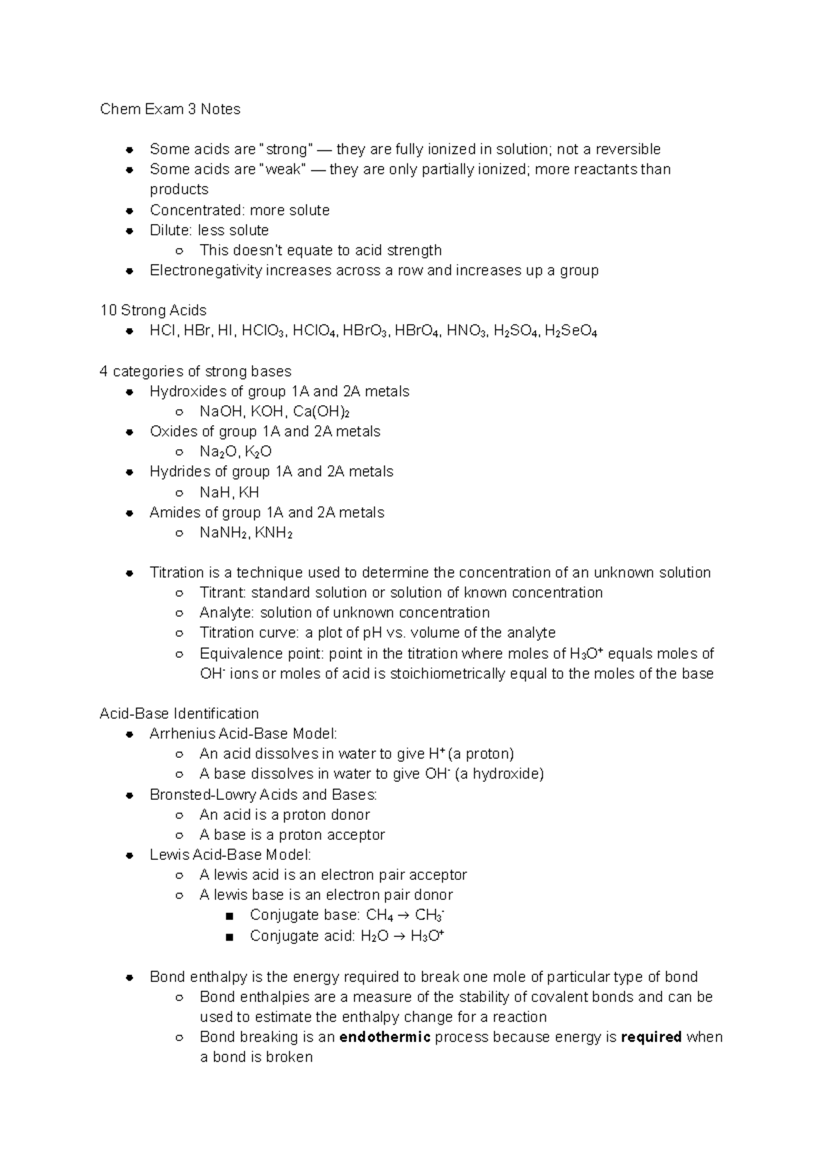 General Chemistry 2 Exam 3 Review - Chem Exam 3 Notes Some acids are ...