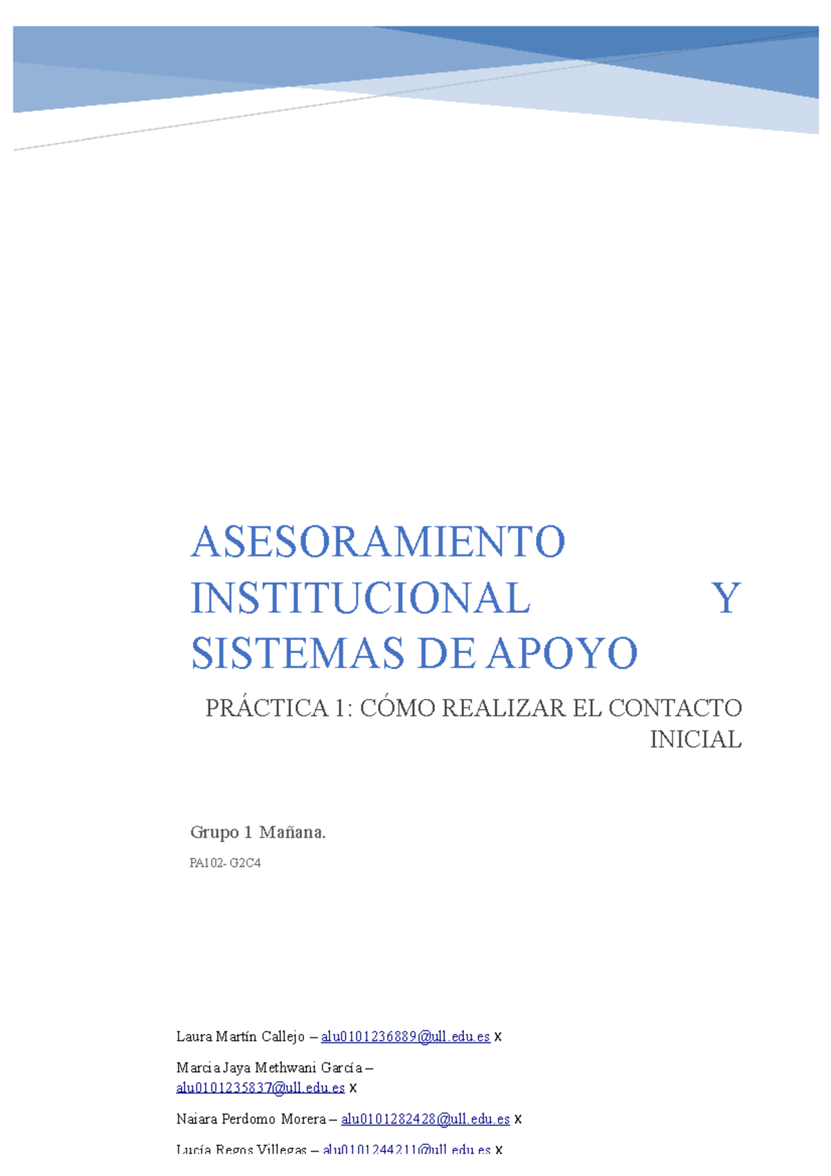 Informe Asesoramiento Contacto Inicial - ASESORAMIENTO INSTITUCIONAL Y ...