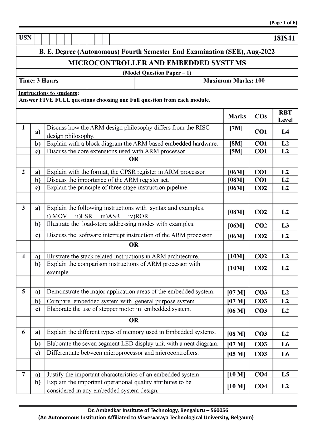 18IS41 MES MP 2022 - USN 18IS B. E. Degree (Autonomous) Fourth Semester ...