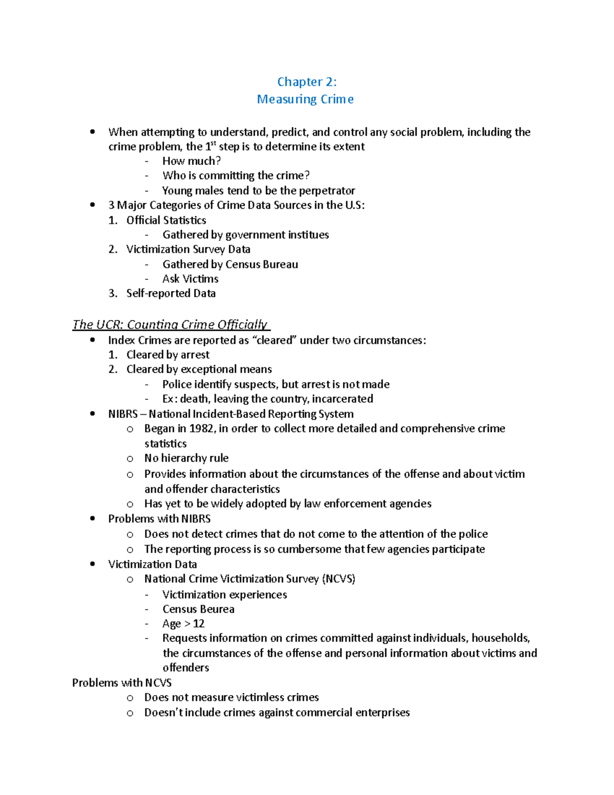 Chapter 2 CRIM - Lecture notes 2 - Chapter 2: Measuring Crime When ...