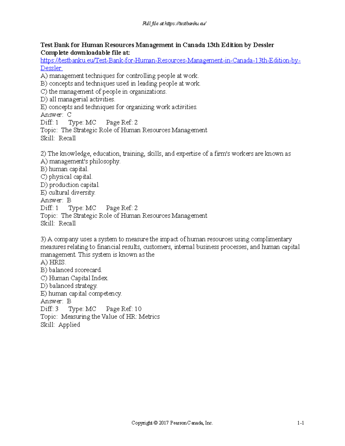 Test Bank For Human Resources Management In Canada 13th Edition By ...