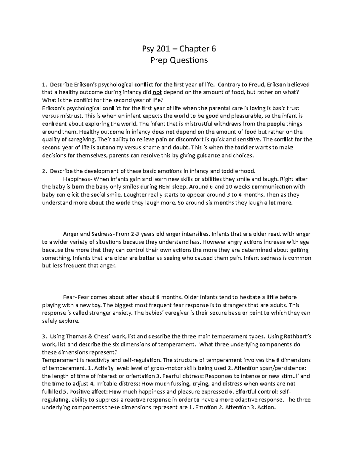 Psy 201 - Chap 6 questions 1 - Psy 201 – Chapter 6 Prep Questions 1 ...