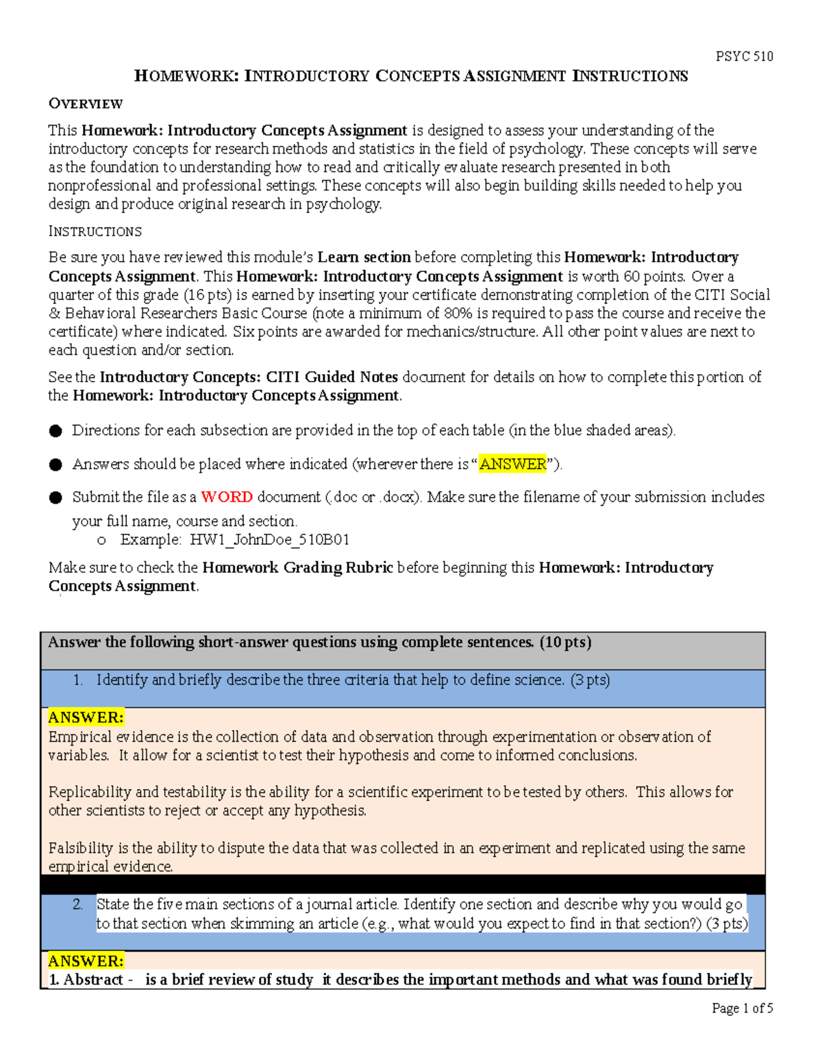 Homework Introductory Concepts Assignment Instructions - Psyc 510 - LU ...