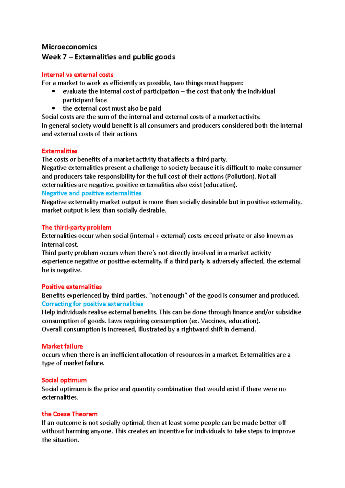 Microeconomics w7 - Lecture notes 7 - Microeconomics Week 7 ...