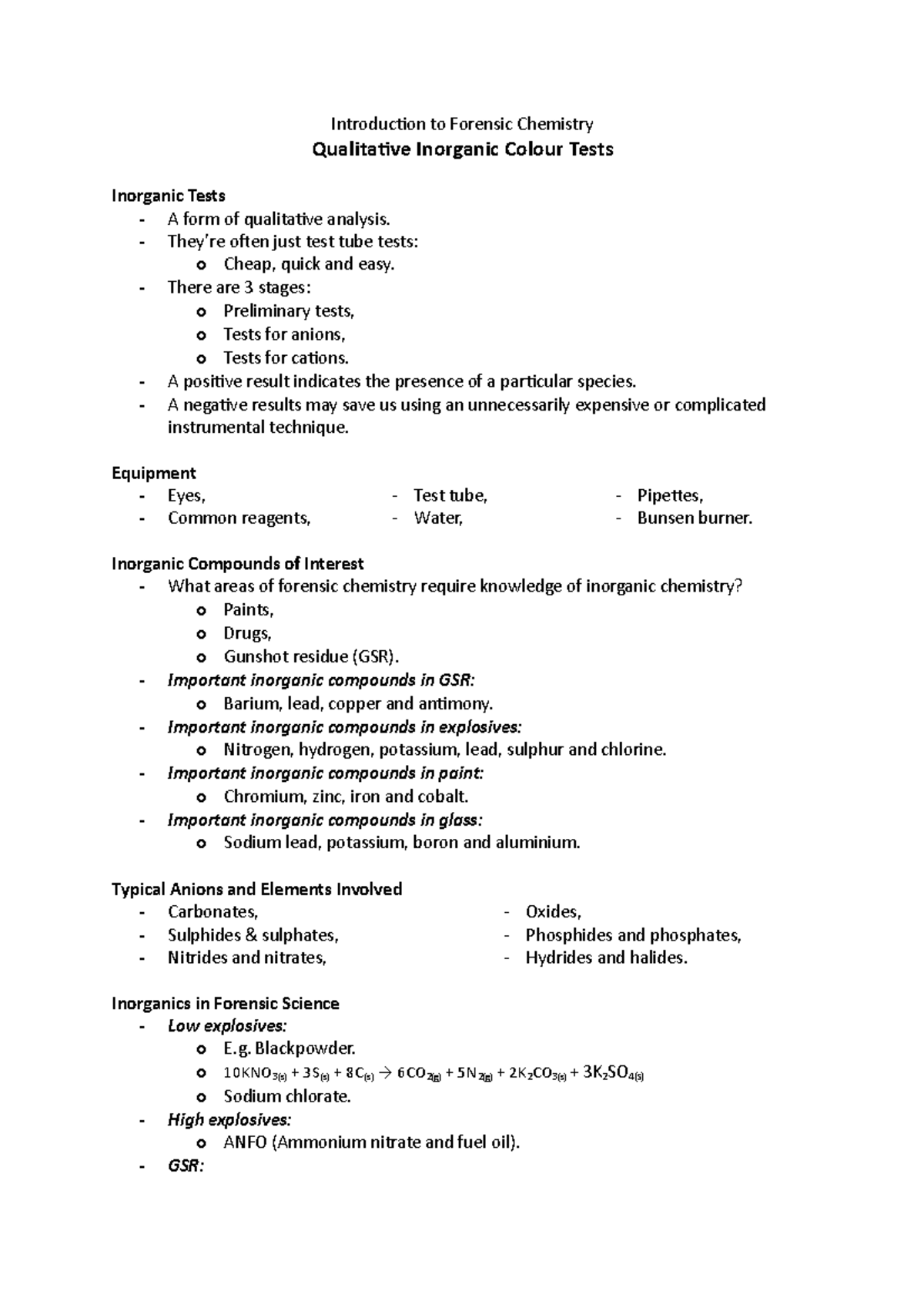 Inorganic Compounds and Colour Tests - Introduction to Forensic ...