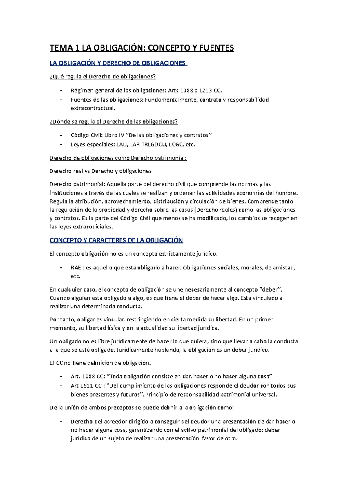 Derecho civil II tema 1 - TEMA 1 LA OBLIGACIÓN: CONCEPTO Y FUENTES LA ...
