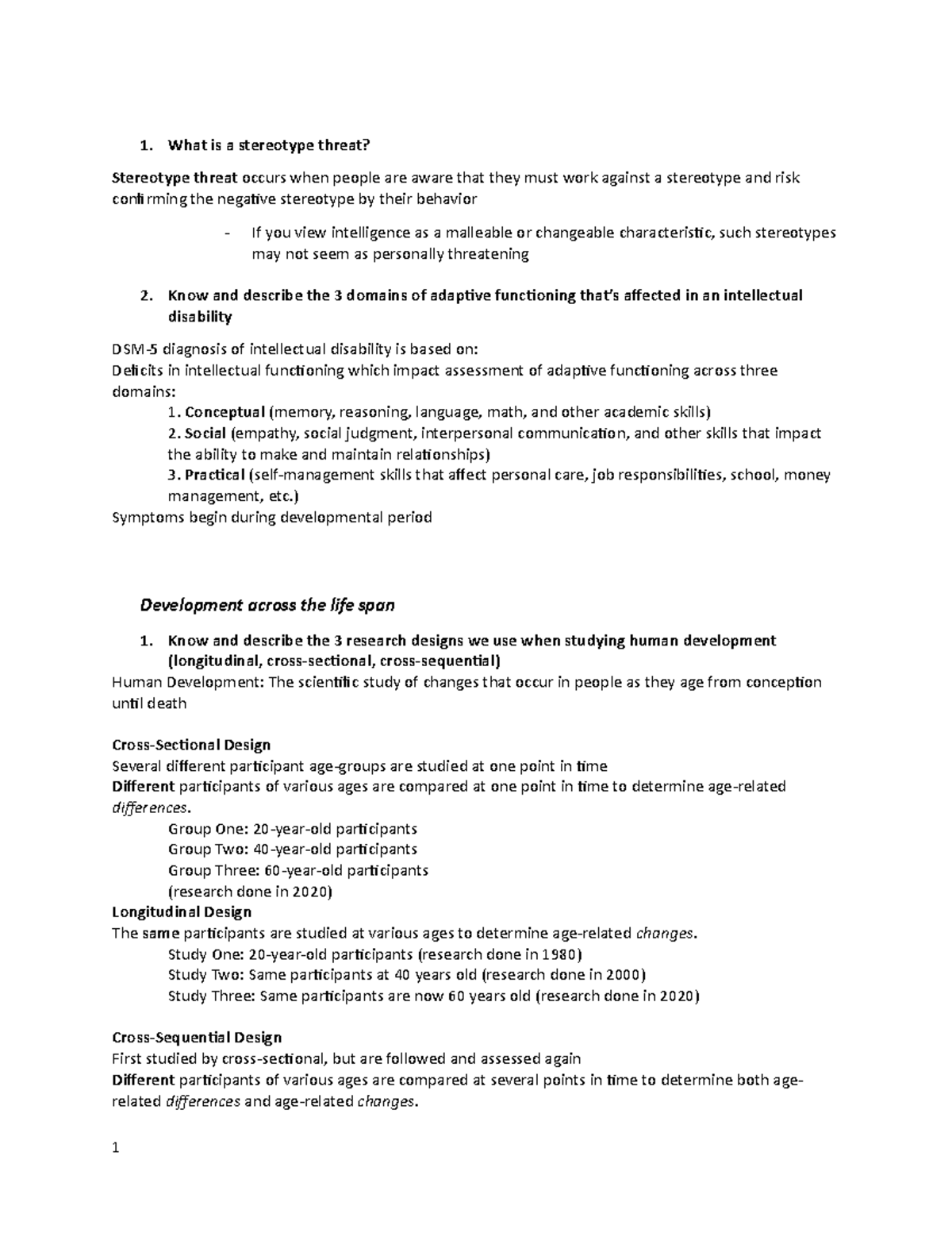 EXAM III study guide - updated copy - What is a stereotype threat ...