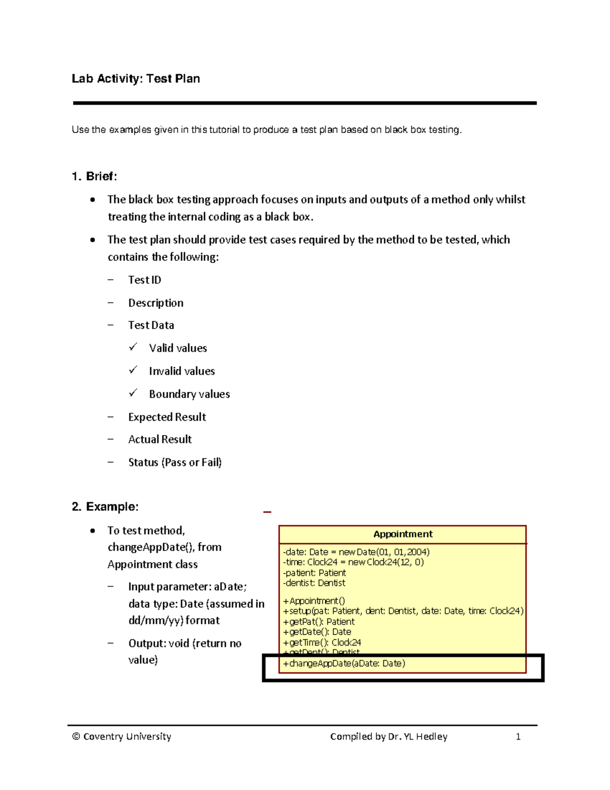 Lab Activity - Test Plan v1 - Lab Activity: Test Plan Use the examples ...