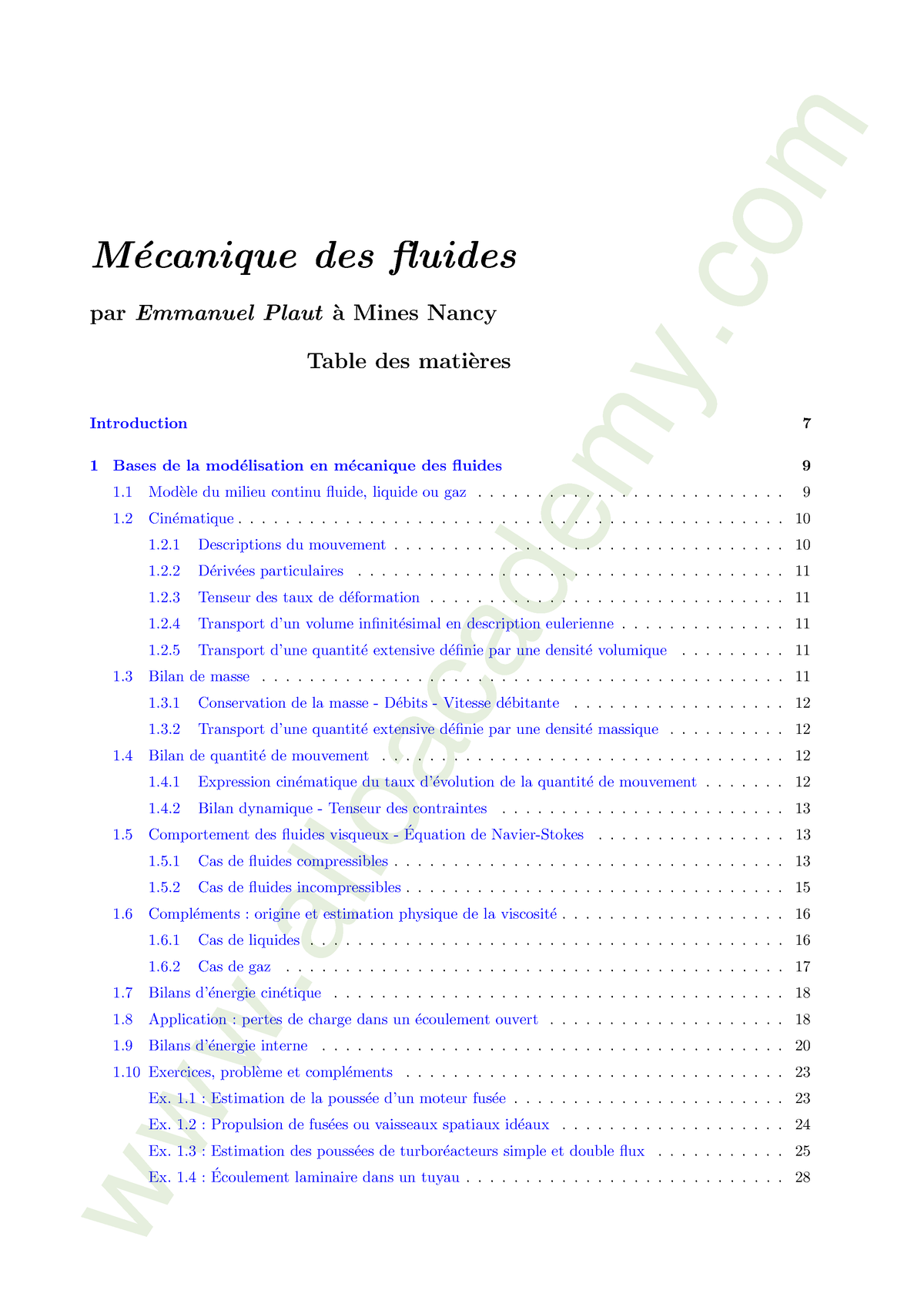 9Cours, Examens Et Exercices Mécanique Des Fluides(www - M ́ecanique ...