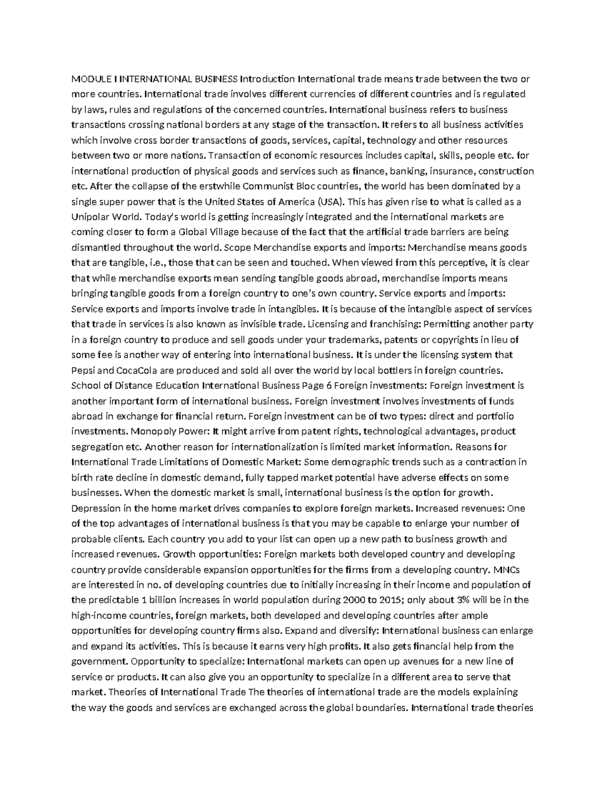 Notes For IB - MODULE I INTERNATIONAL BUSINESS Introduction ...