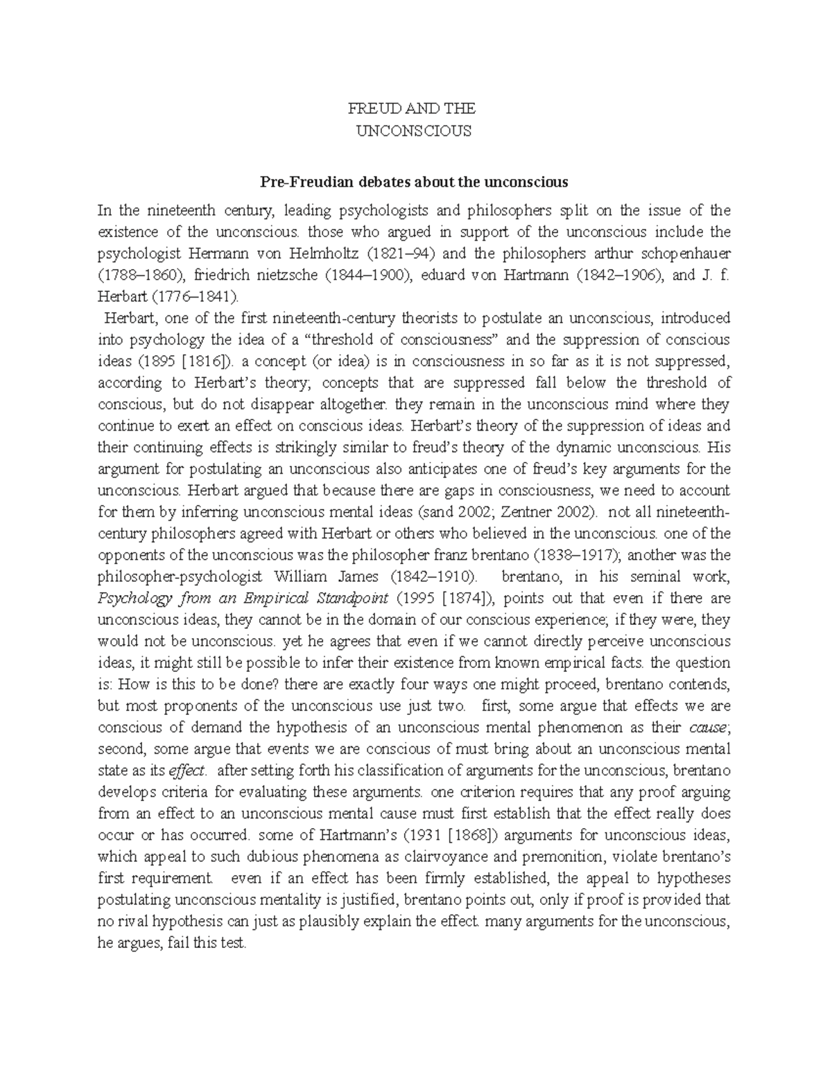 Freud AND THE Unconscious - FREUD AND THE UNCONSCIOUS Pre-Freudian ...