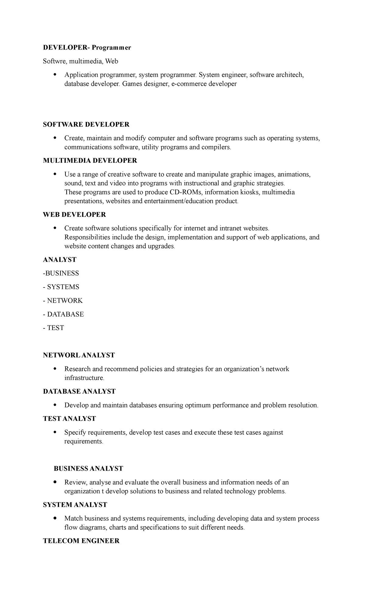 Notes - DEVELOPER- Programmer Softwre, multimedia, Web Application ...