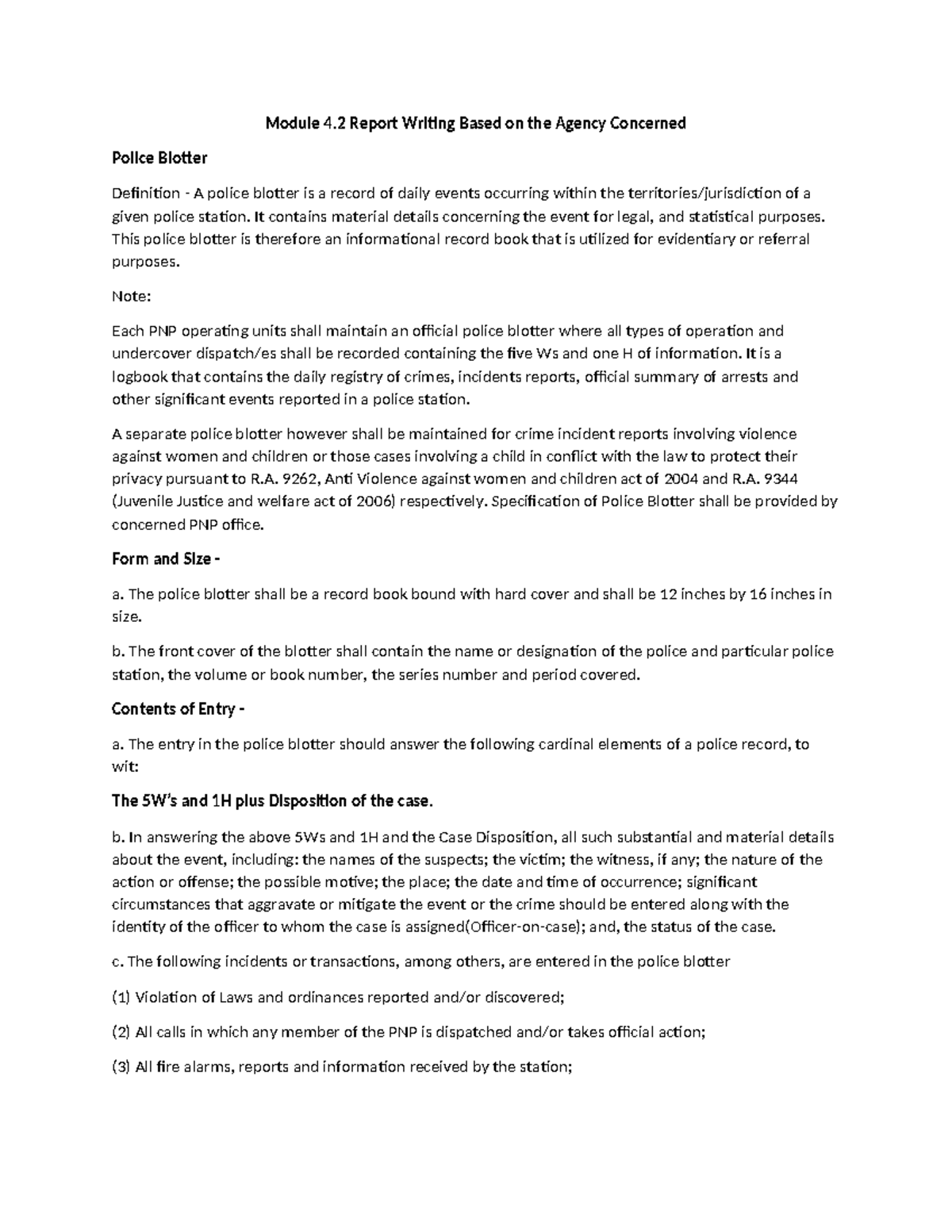 Module 4.2 CDI 5 - Module 4 Report Writing Based on the Agency ...