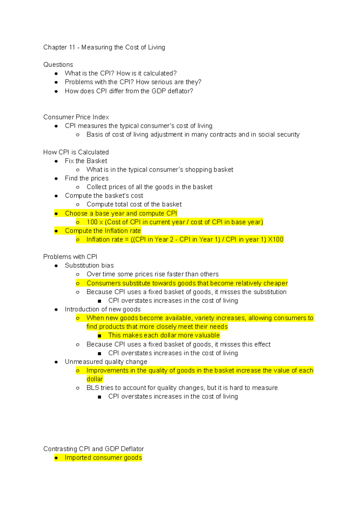 Intro To Macro - Chapter 11 - Chapter 11 - Measuring The Cost Of Living ...