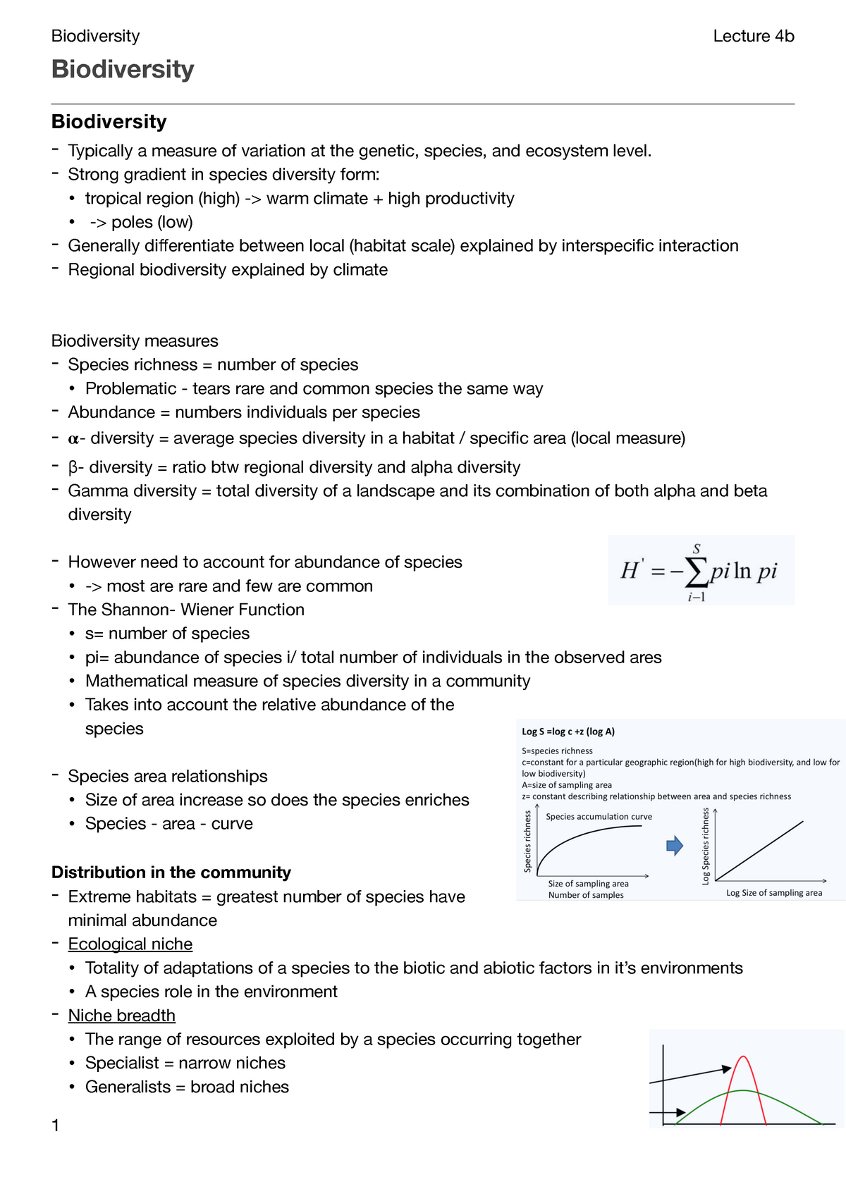 4b Biodiversity - Lecture Notes 4b - Biodiversity Biodiversity ...