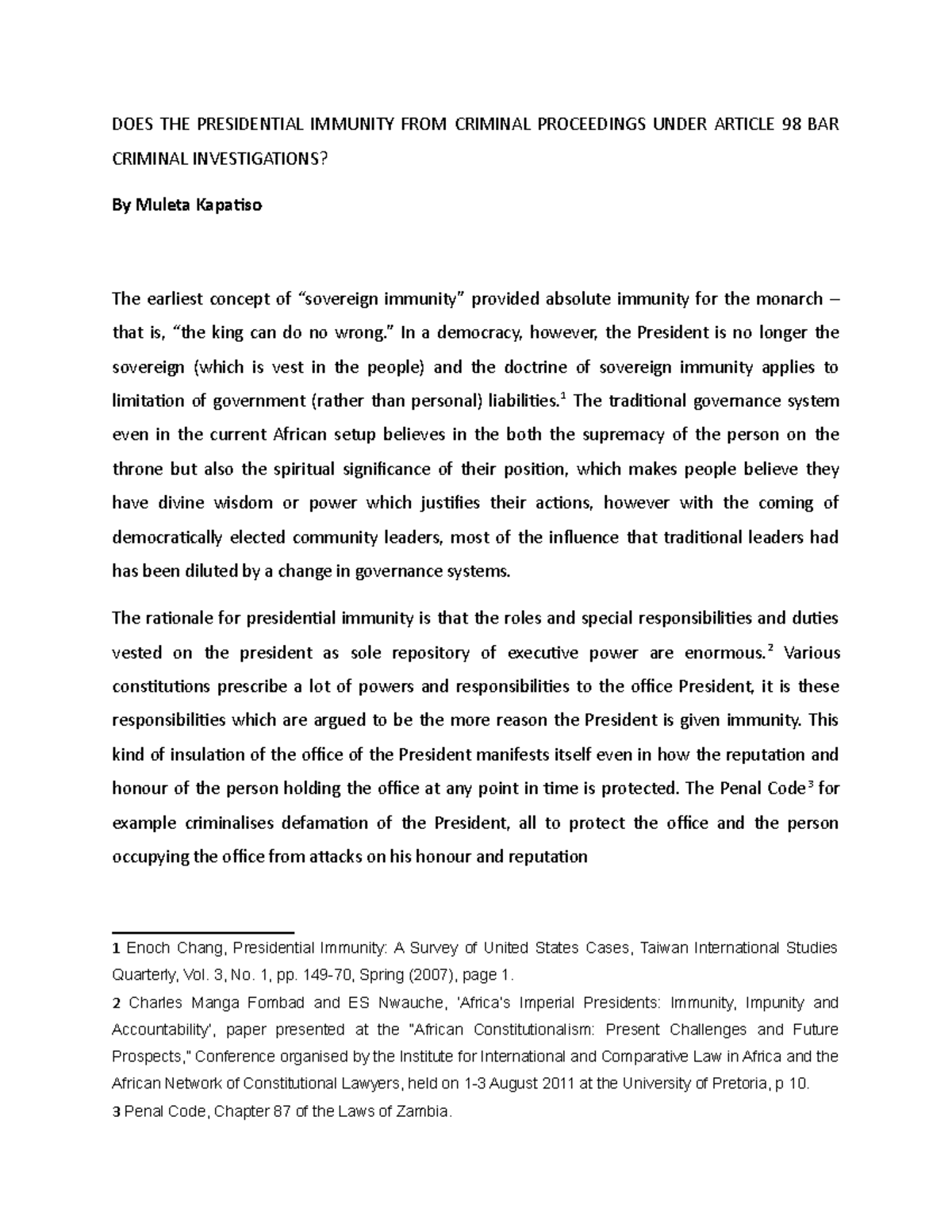 DOES THE Presidential Immunity FROM Criminal Proceedings Under Article ...