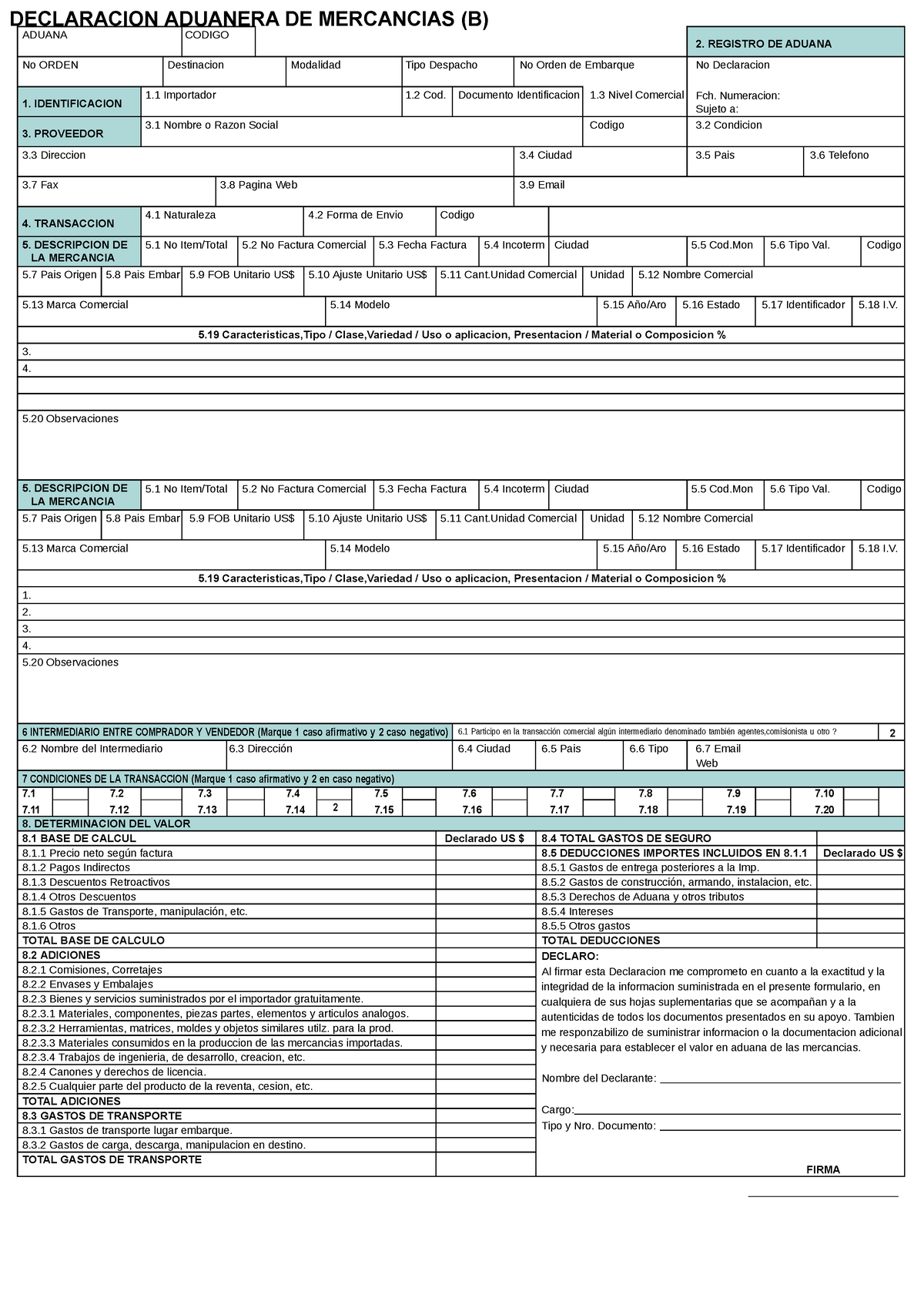 Formato B Declaracion Aduanera DE Mercancias - DECLARACION ADUANERA DE ...