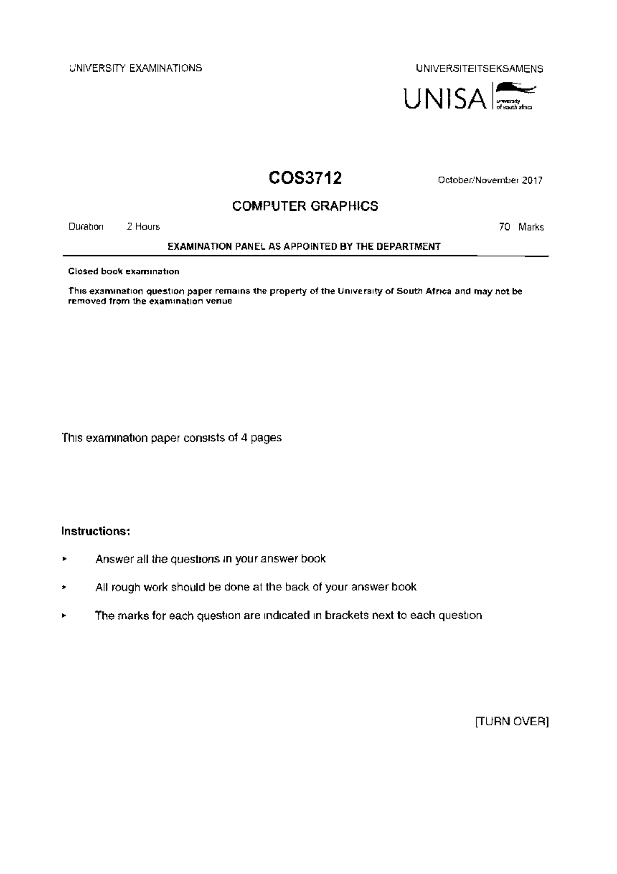 COS3712 2017 10 E 1 - Computer Graphics Exam From 2017 - COS3712 - Studocu