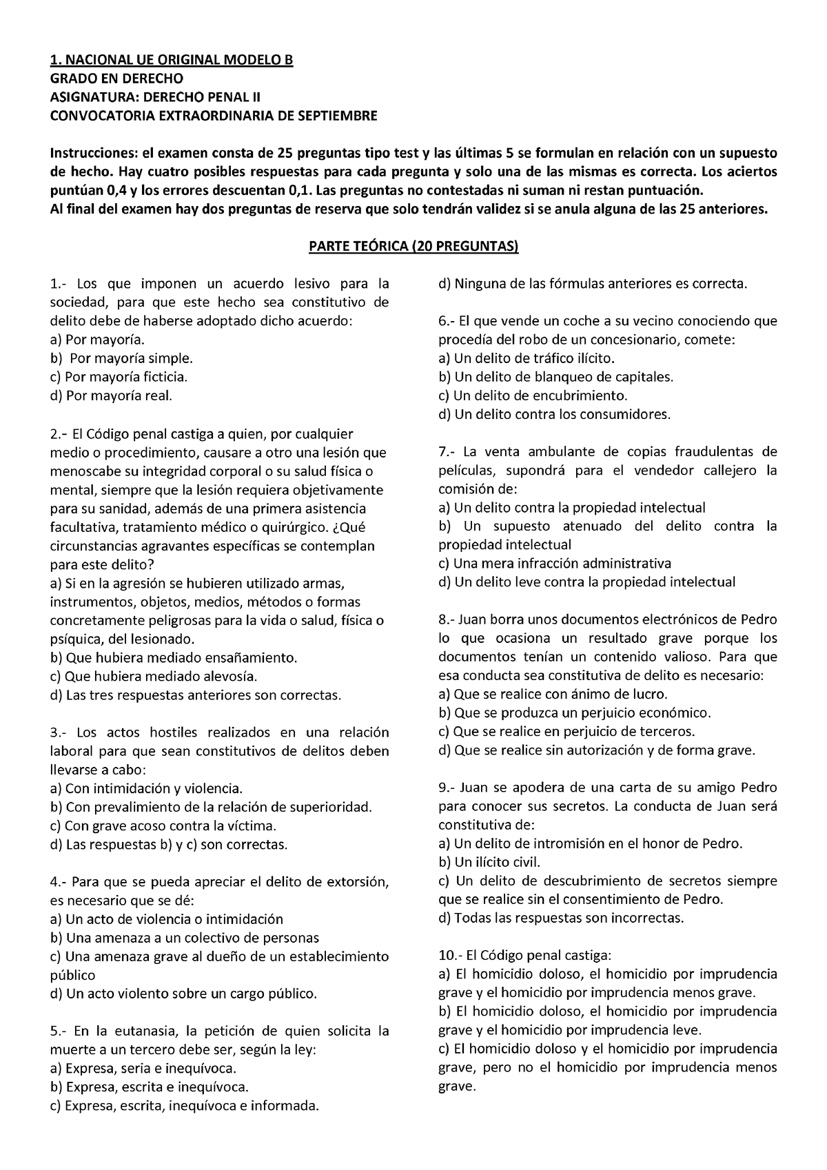 EXÁMENES DE PREPARACIÓN PARA DERECHO PENAL Derecho Penal Studocu