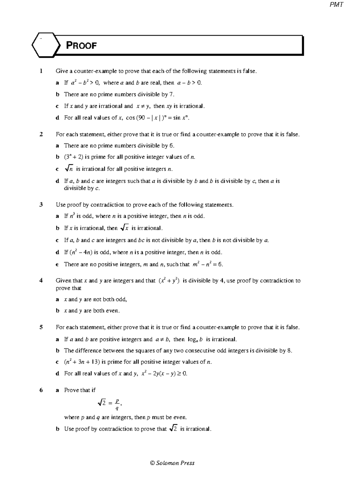 1a. Proof Solomon Press PROOF 1 Give a counterexample to prove that