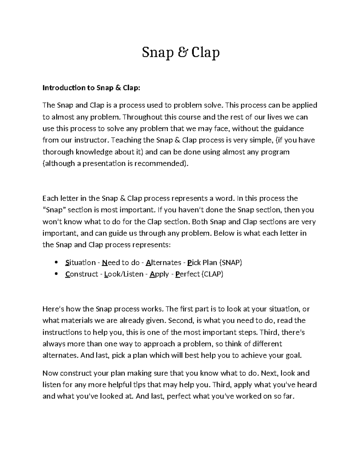 Snap & Clap Description. Snap & Clap Introduction to Snap & Clap