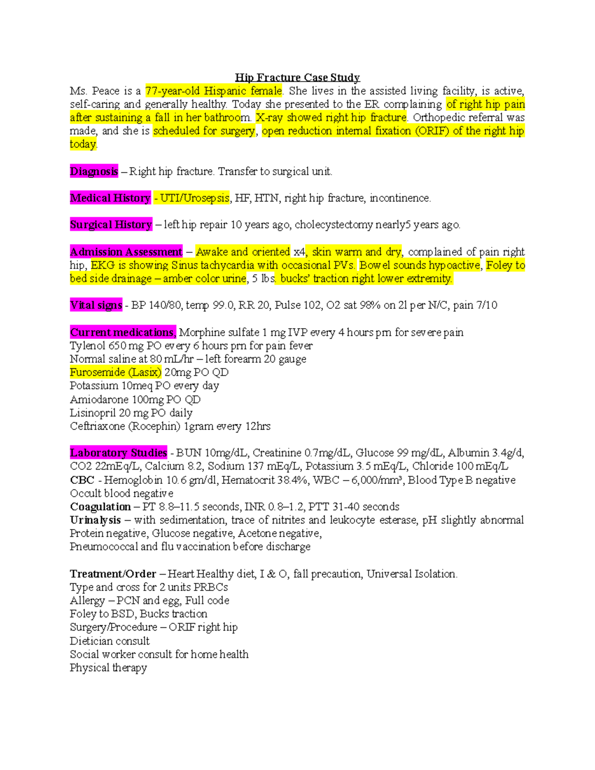 hip fracture case study nursing