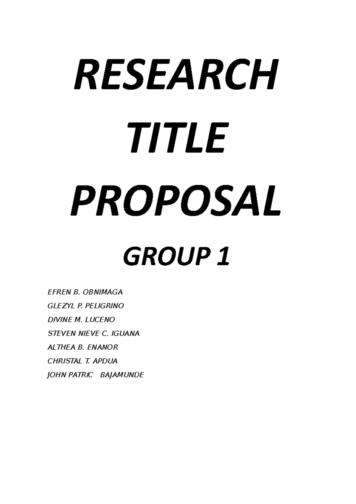 Research Title Propposal - RESEARCH TITLE PROPOSAL GROUP 1 EFREN B ...