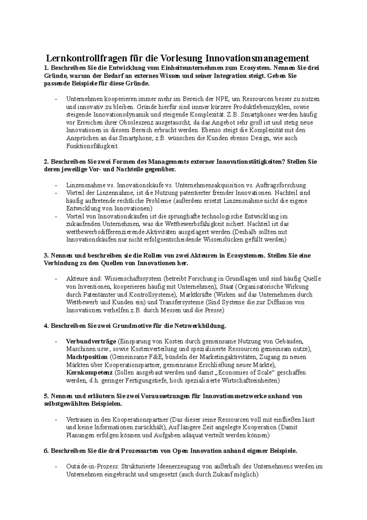 Lernkontrollfragen Innovationsmanagement Termin 8 - Lernkontrollfragen ...