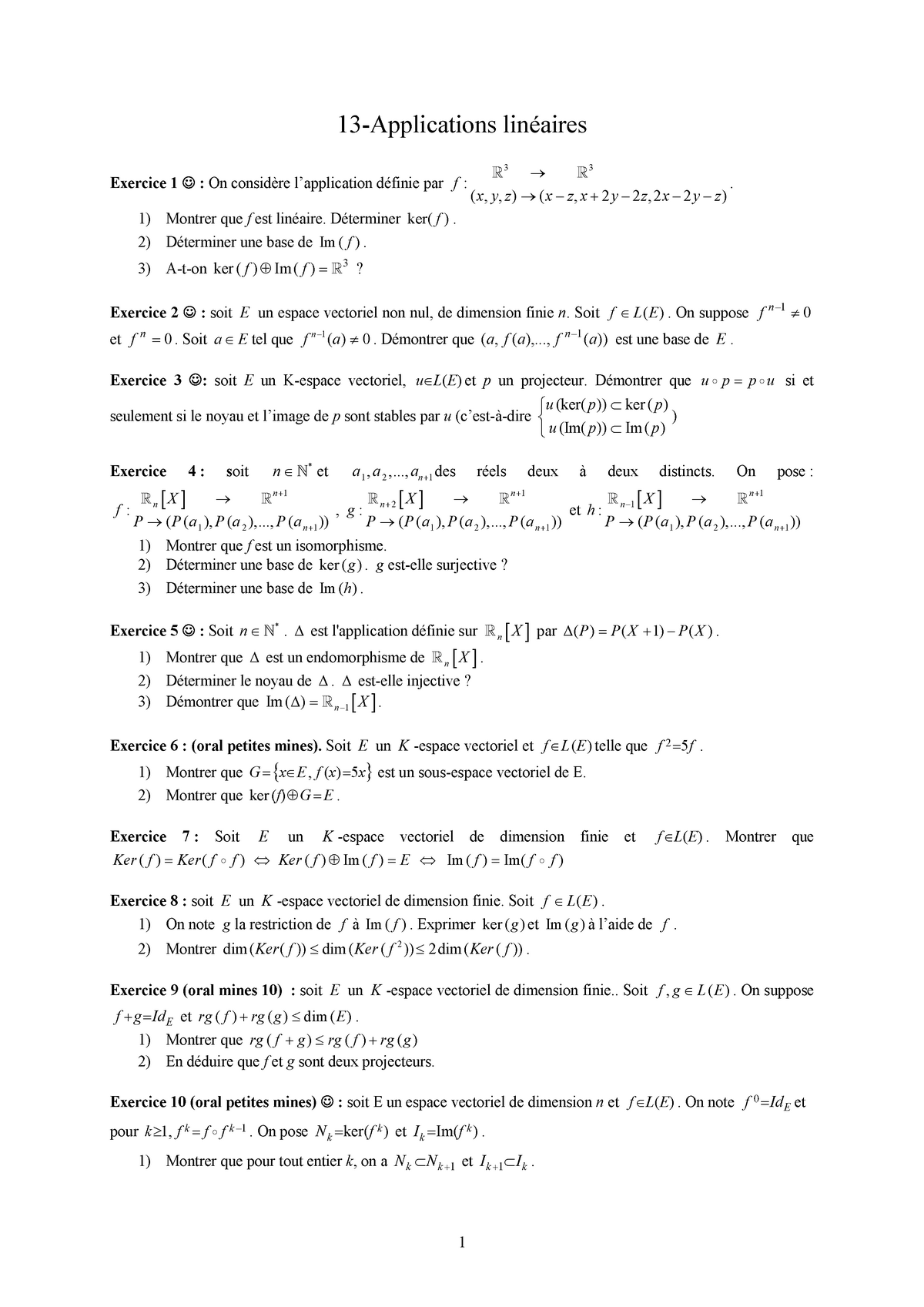 13 Application Lineaires 16 17 13 Applications Lin Aires Exercice On Consid Re Application Finie Par Montrer Que Est Lin Aire Terminer Ker Terminer Une Base Studocu