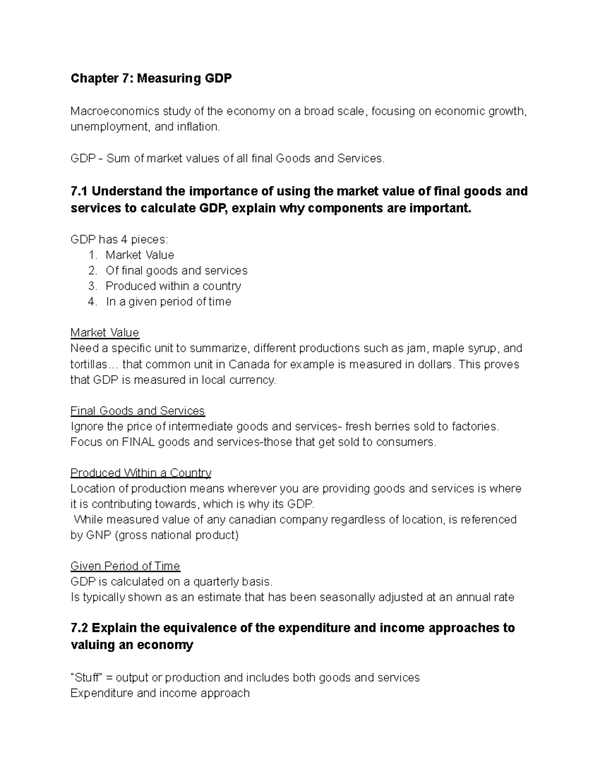 Textbook chapter notes Chapter 7-10 - Chapter 7: Measuring GDP ...