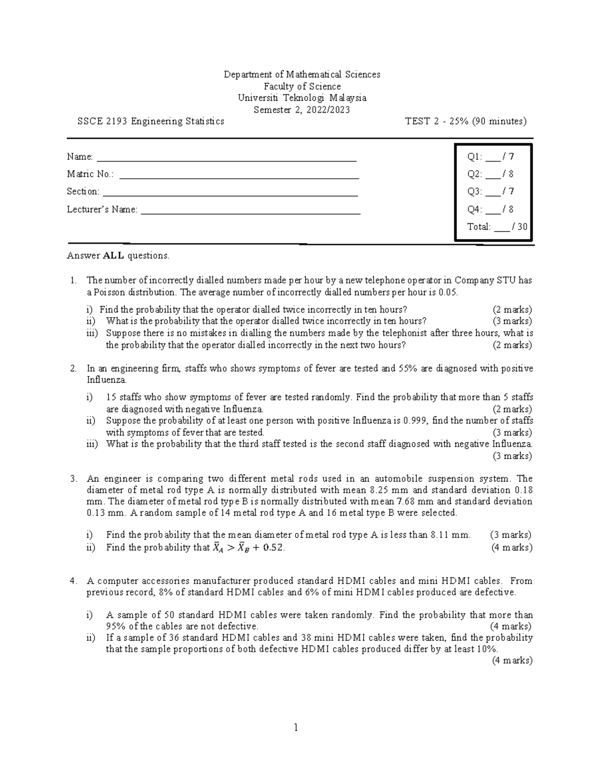 Sample Test 1 202220232 - 1 Department of Mathematical Sciences Faculty ...