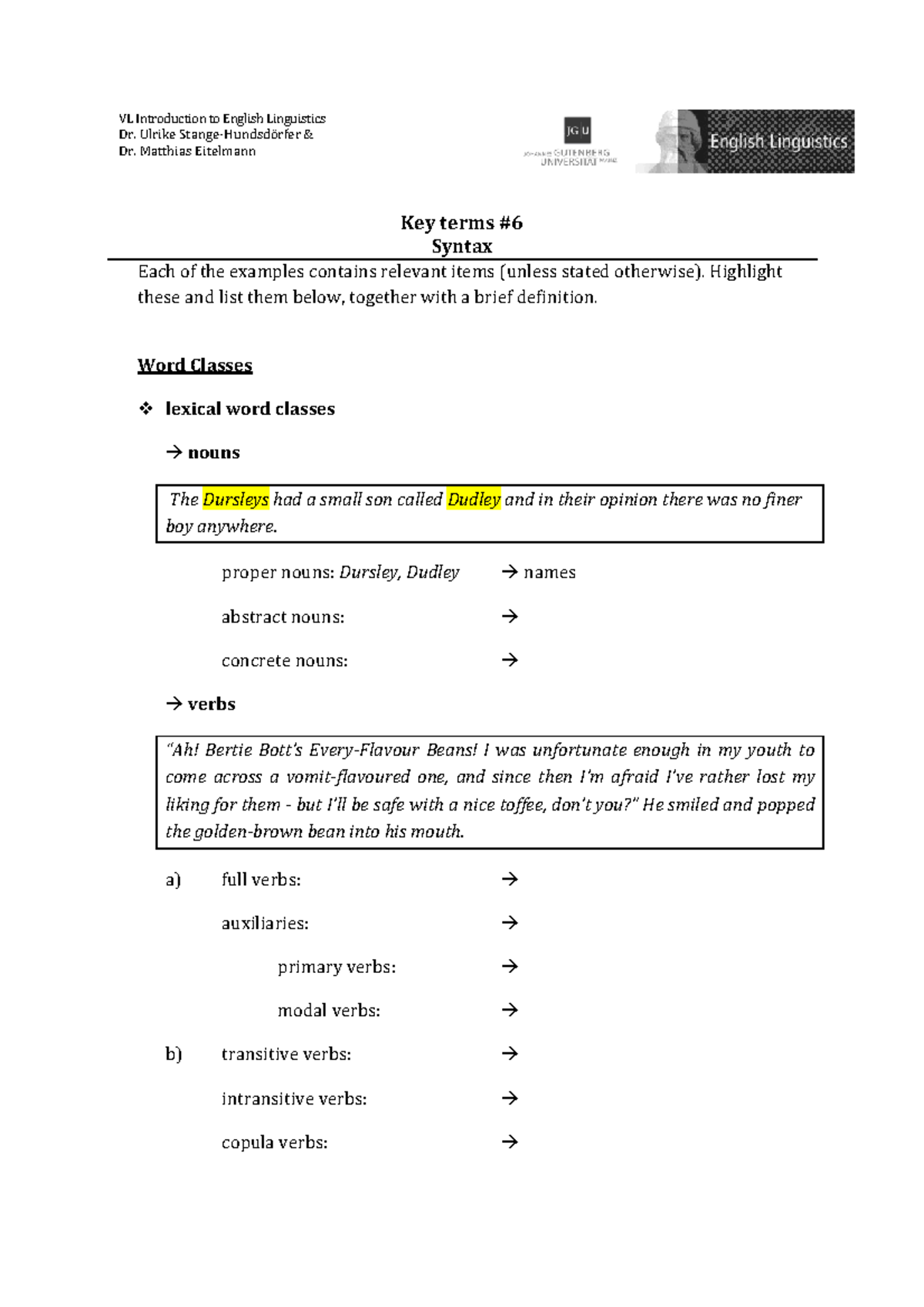 06 Syntax - key terms - Key Term List - VL Introduction to English ...