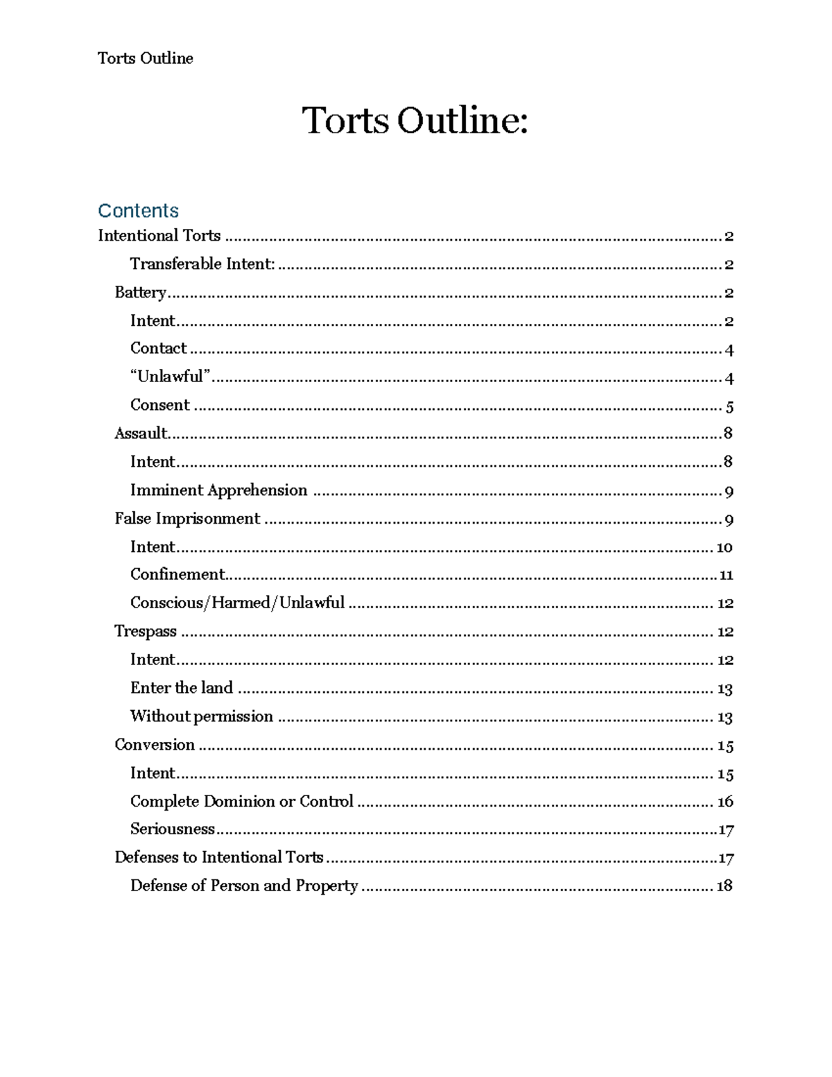 Intentional Torts - Summary Tort Law : Text, Cases, and Materials ...