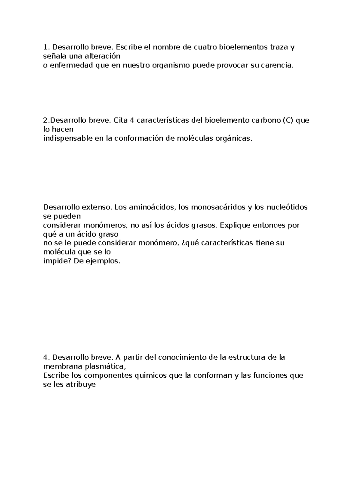 Documento 4 - anatomia - Desarrollo breve. Escribe el nombre de cuatro ...