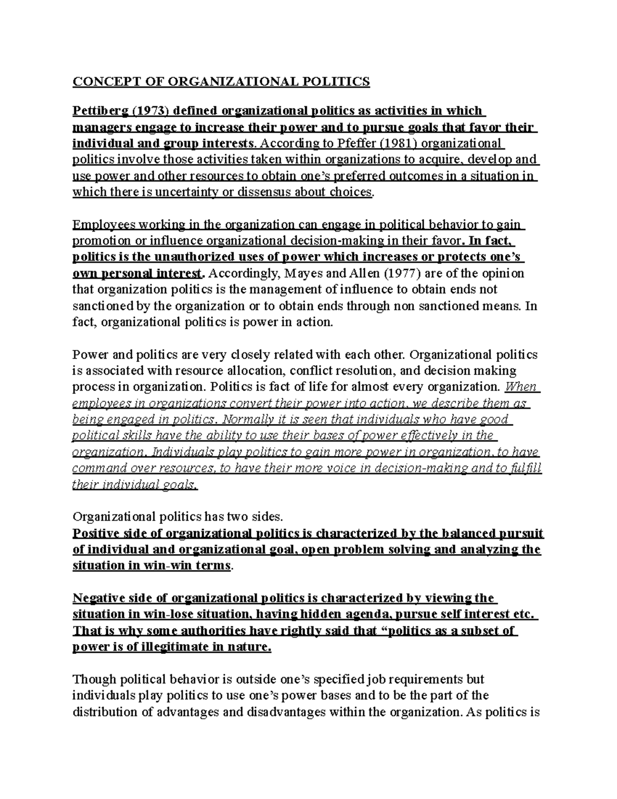 Organizational Politics 2 - CONCEPT OF ORGANIZATIONAL POLITICS ...