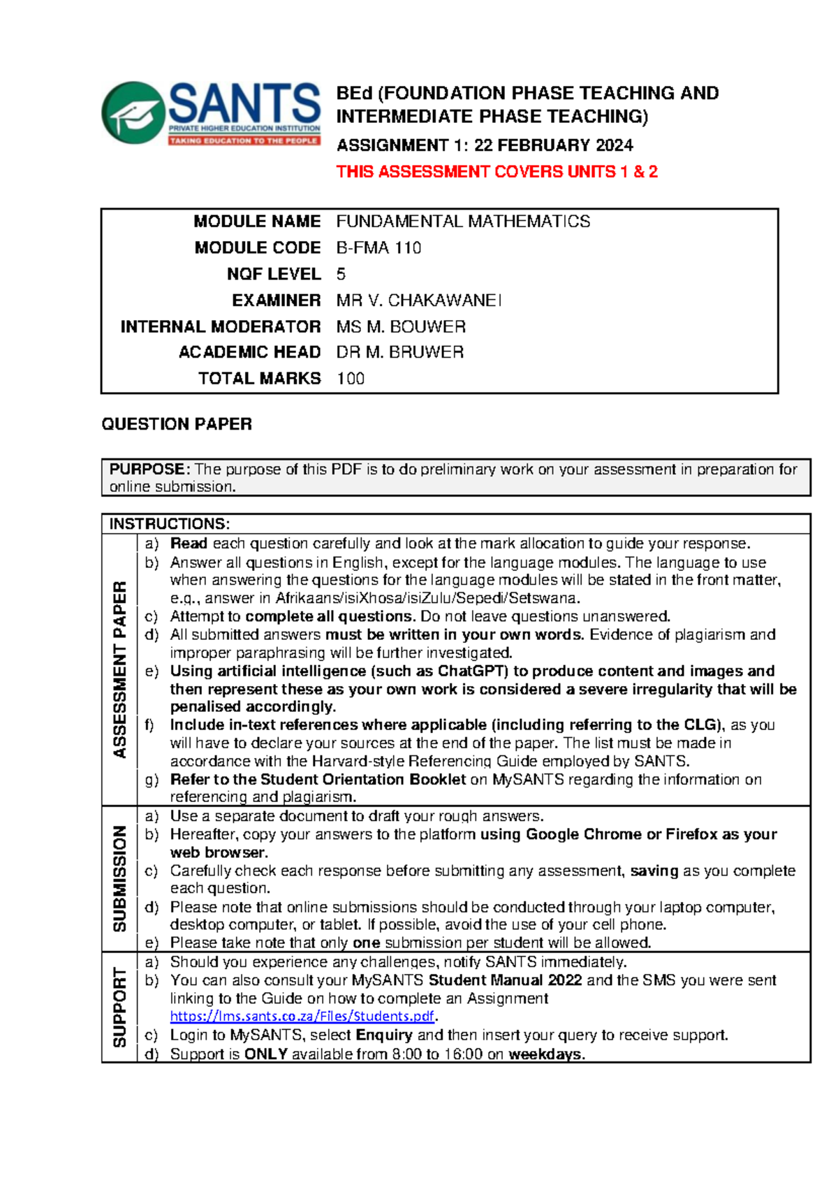 MAths Ass 1 xxxxxxxxxxxxxxxxxx BEd (FOUNDATION PHASE TEACHING AND