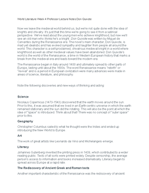 World Masterpieces Week 3 Lecture Notes - World Literature Week 3 ...