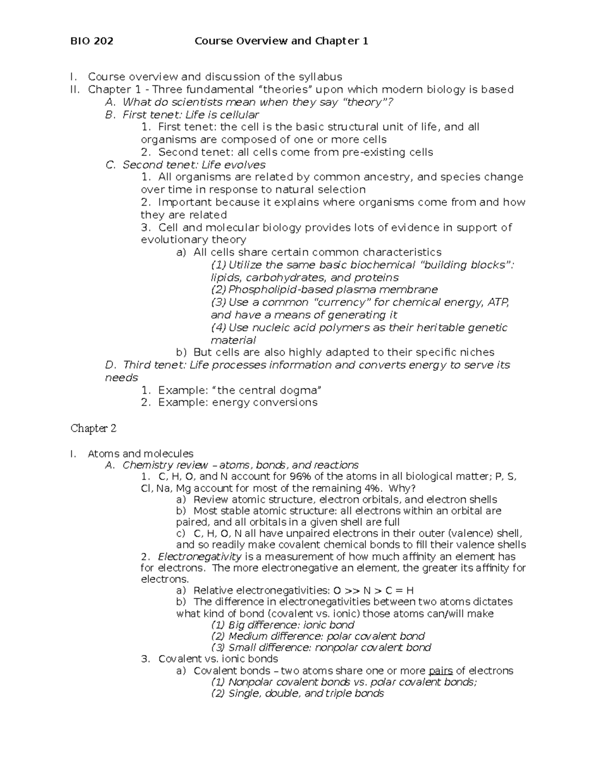 Exam 1 Outline - I. Course overview and discussion of the syllabus II ...