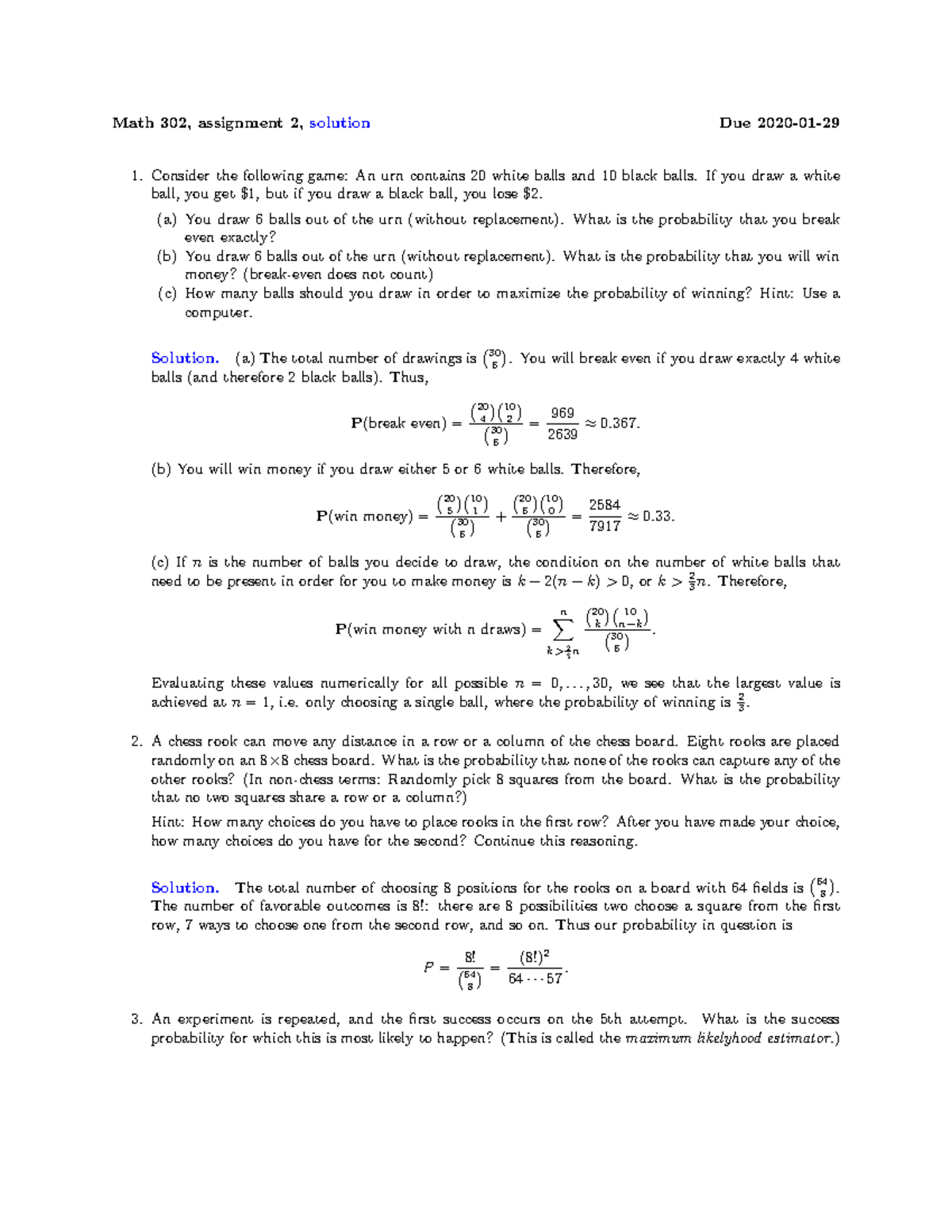 Sol2 assignment solution Math 302, assignment 2,solution Due 2020