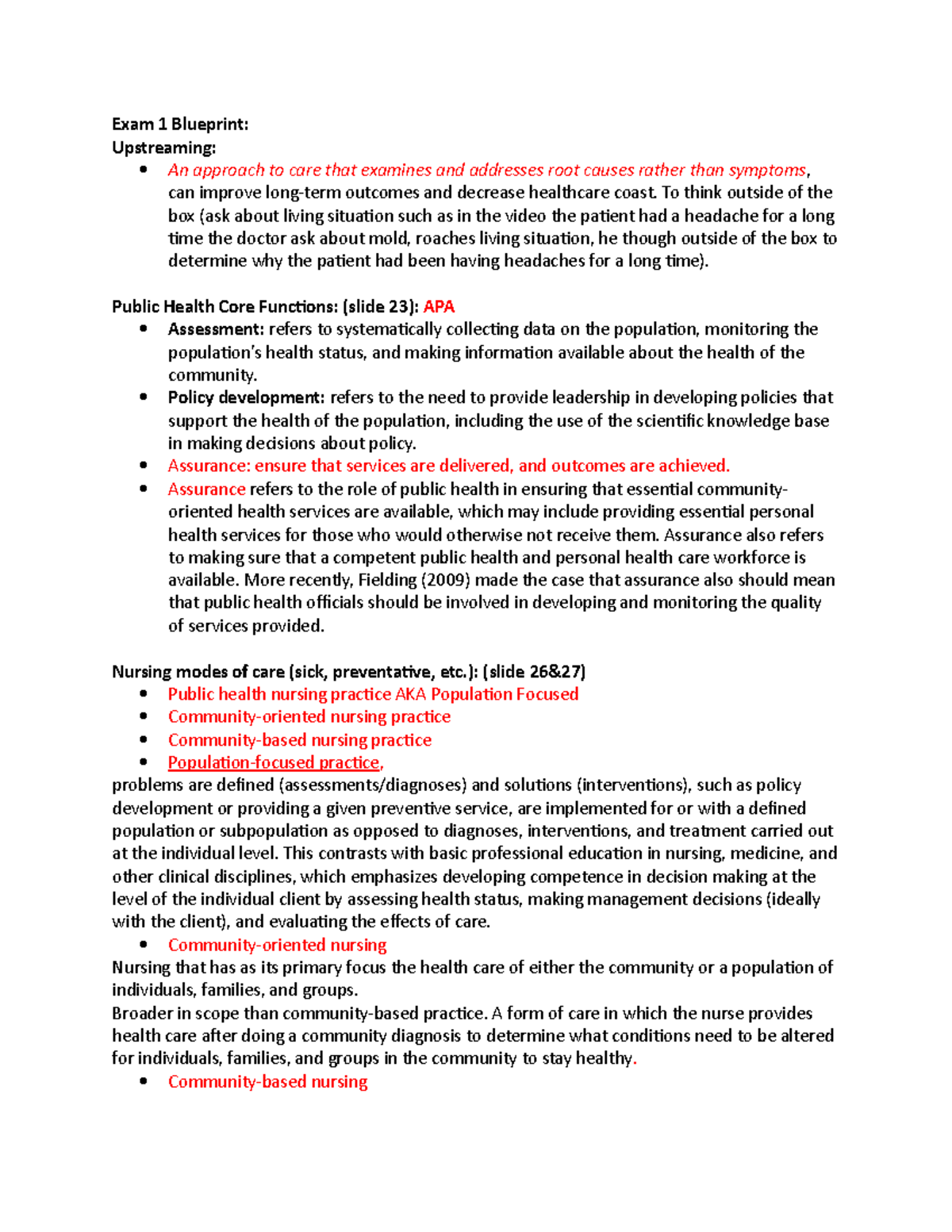 Public Health Blueprint Exam 1 with Answers Exam 1 Blueprint