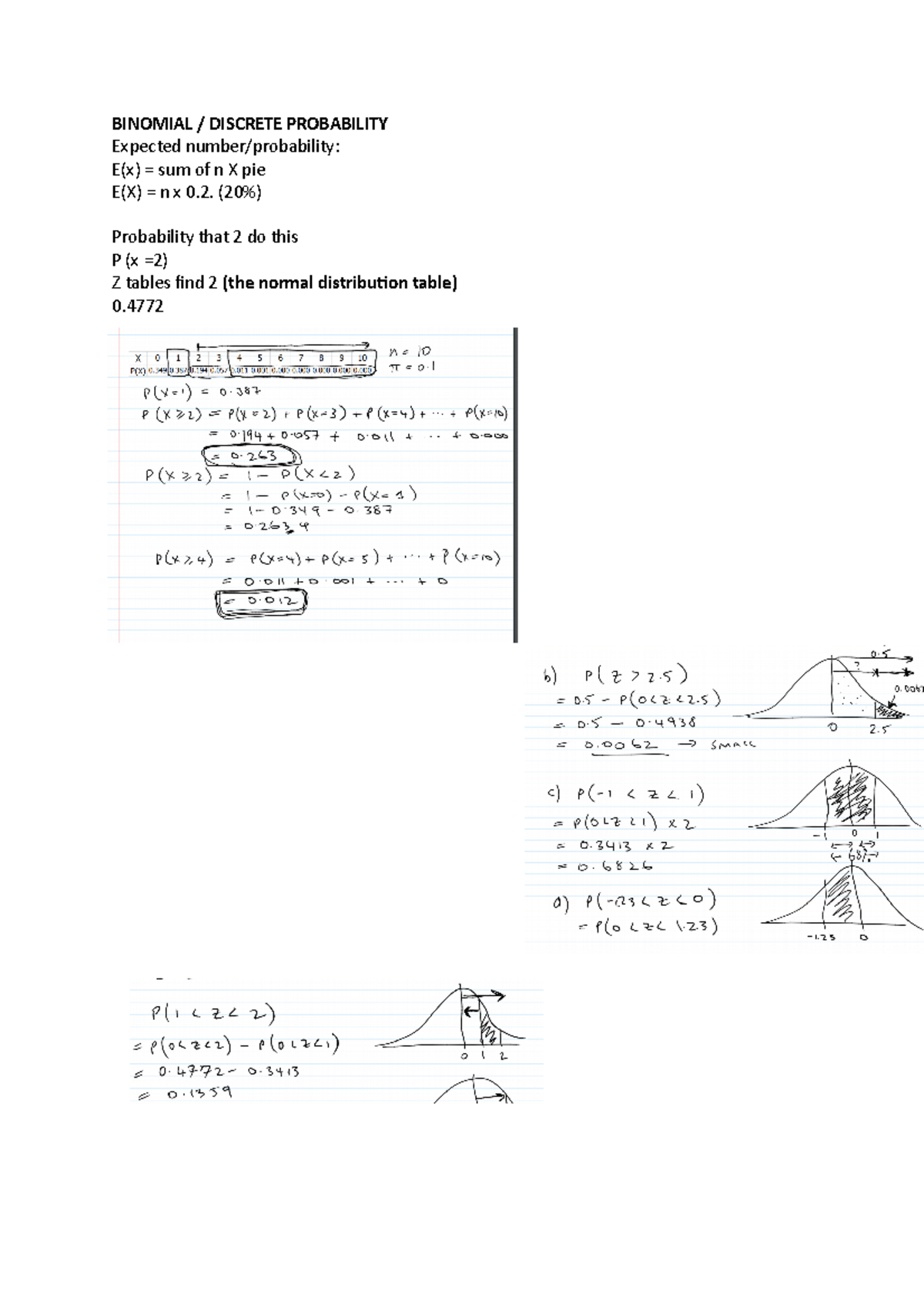 Study Notes for Final exam - BINOMIAL / DISCRETE PROBABILITY Expected ...
