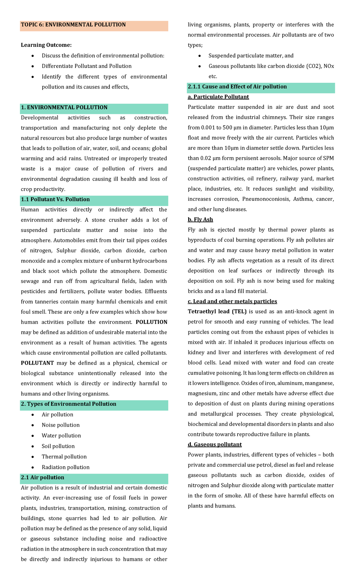 (WEEK 1) - practice material - TOPIC 6: ENVIRONMENTAL POLLUTION ...