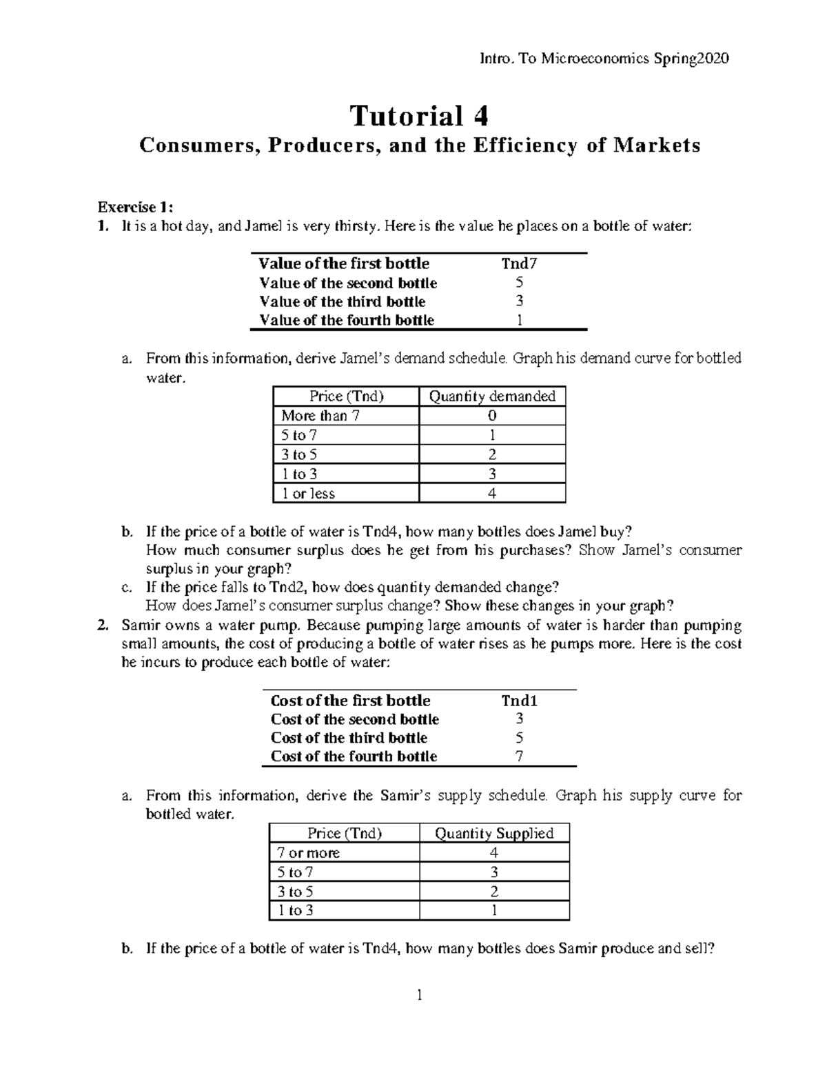 Tut 4 Tut4 Intro To Microeconomics Spring 1 Tutorial 4 Consumers