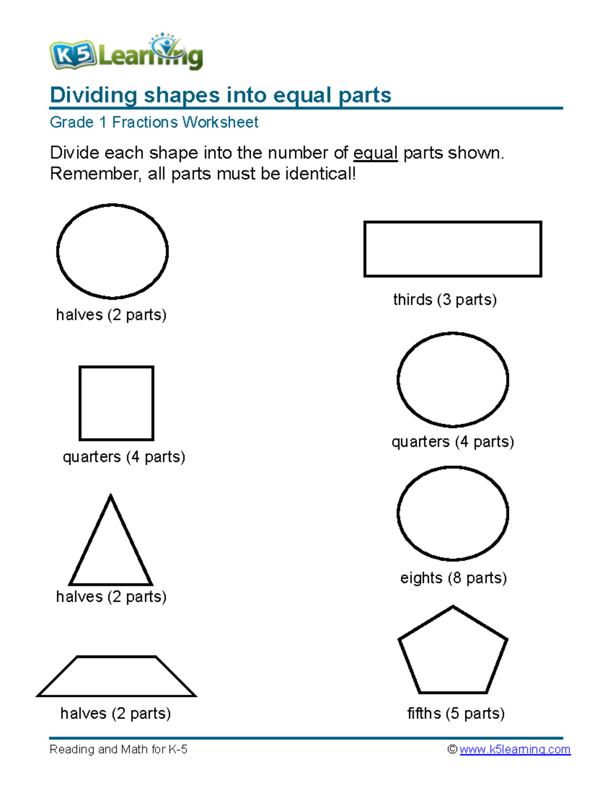 Grade 1 Dividing Shapes Into Equal Parts Dividing Shapes Into Equal